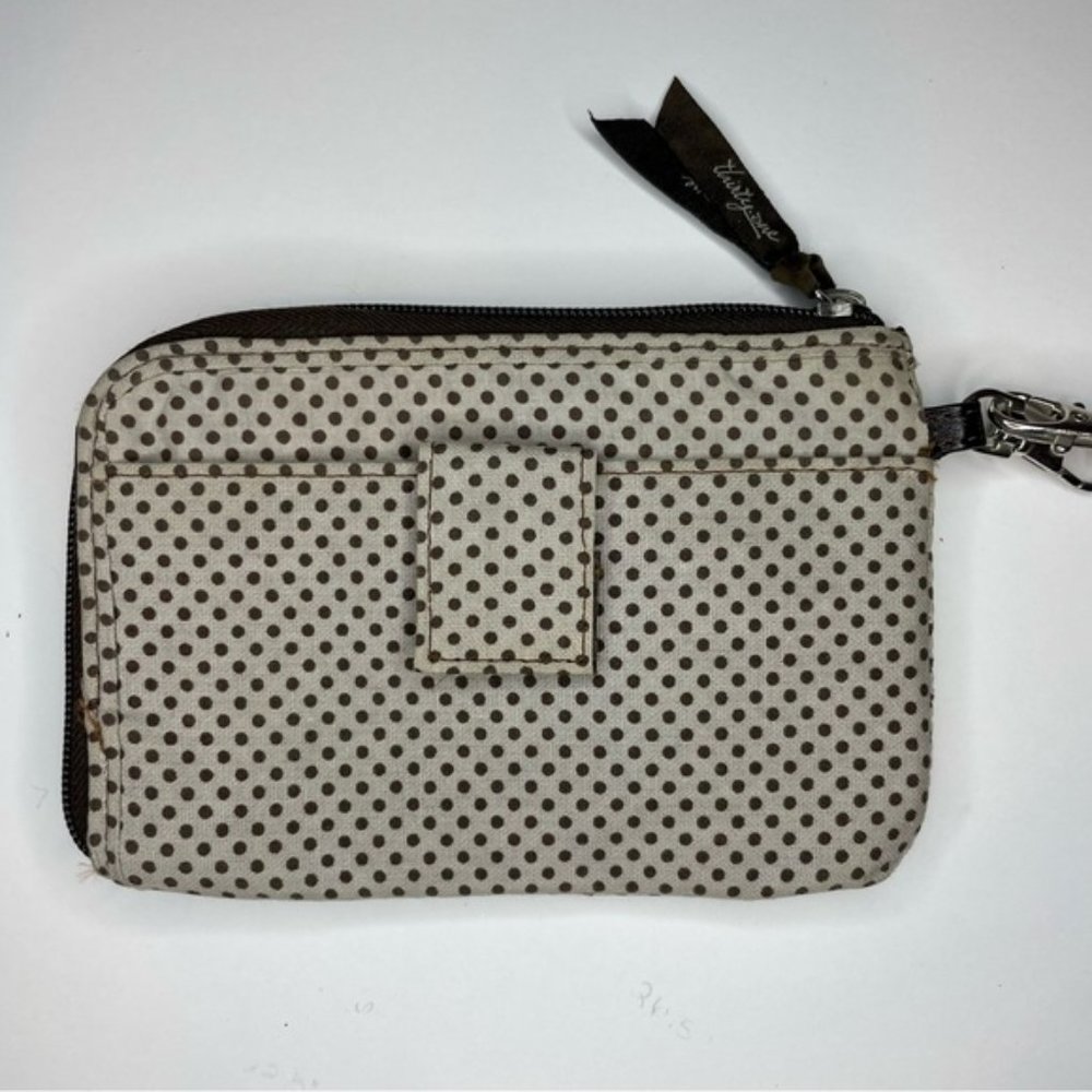 Thirty-One Slim Soft Brown and Cream Polka Dot Wristlet